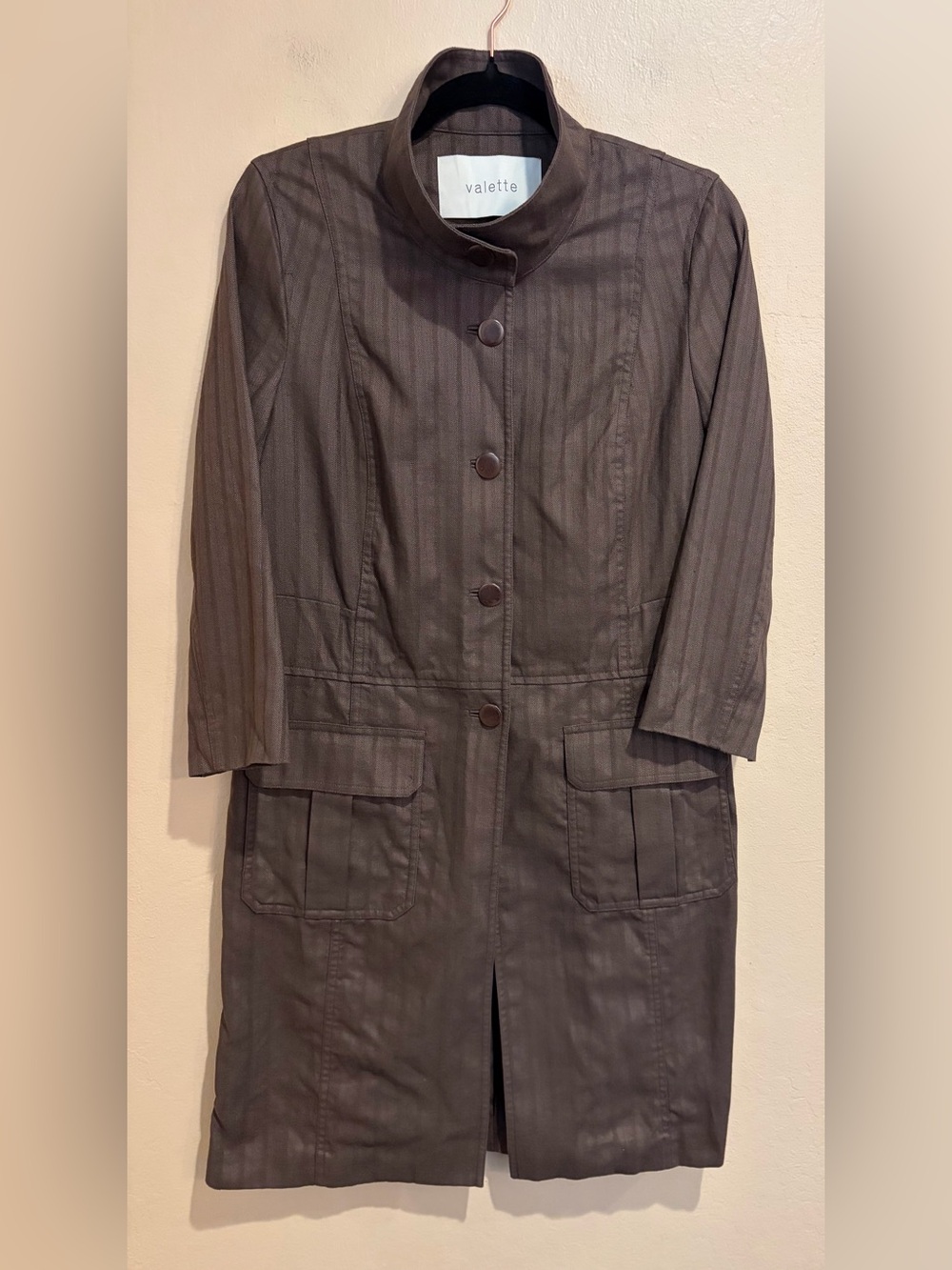 Valette Brown Pinstripe Long Trench Coat, Indie Holmes Vibes, Dickens Faire, M